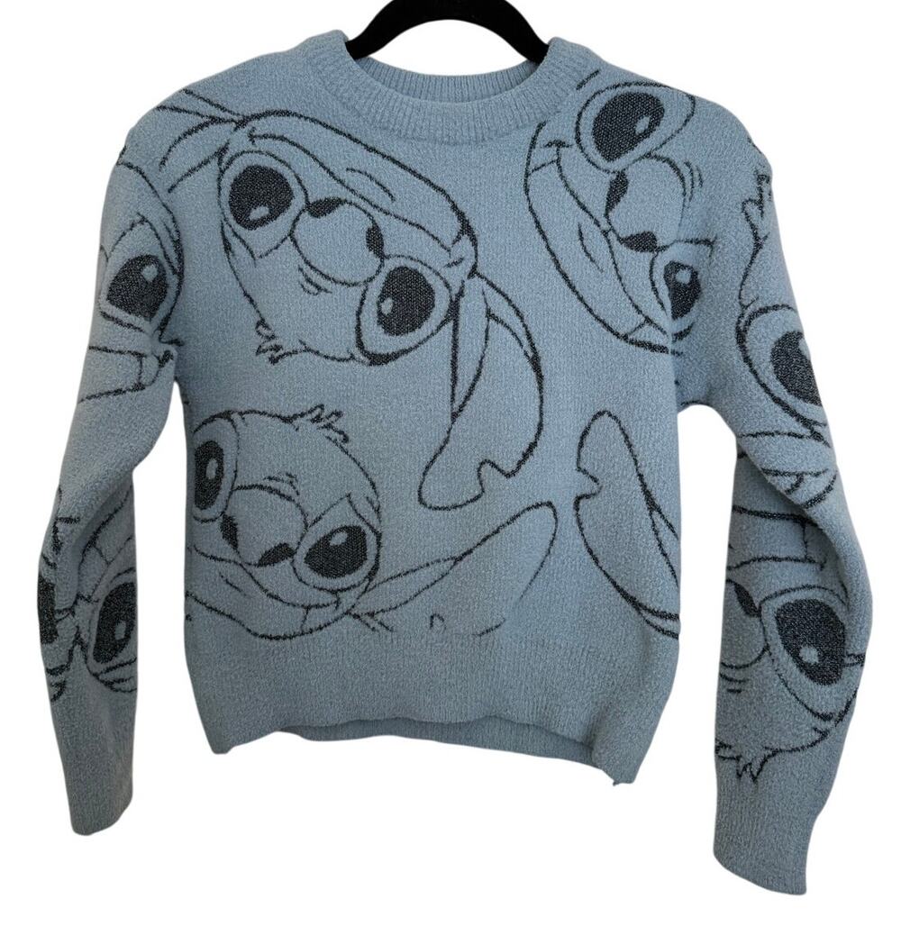 Disney Stitch Blue Crewneck Sweater Large Kidcore Character Cartoon Disneyland